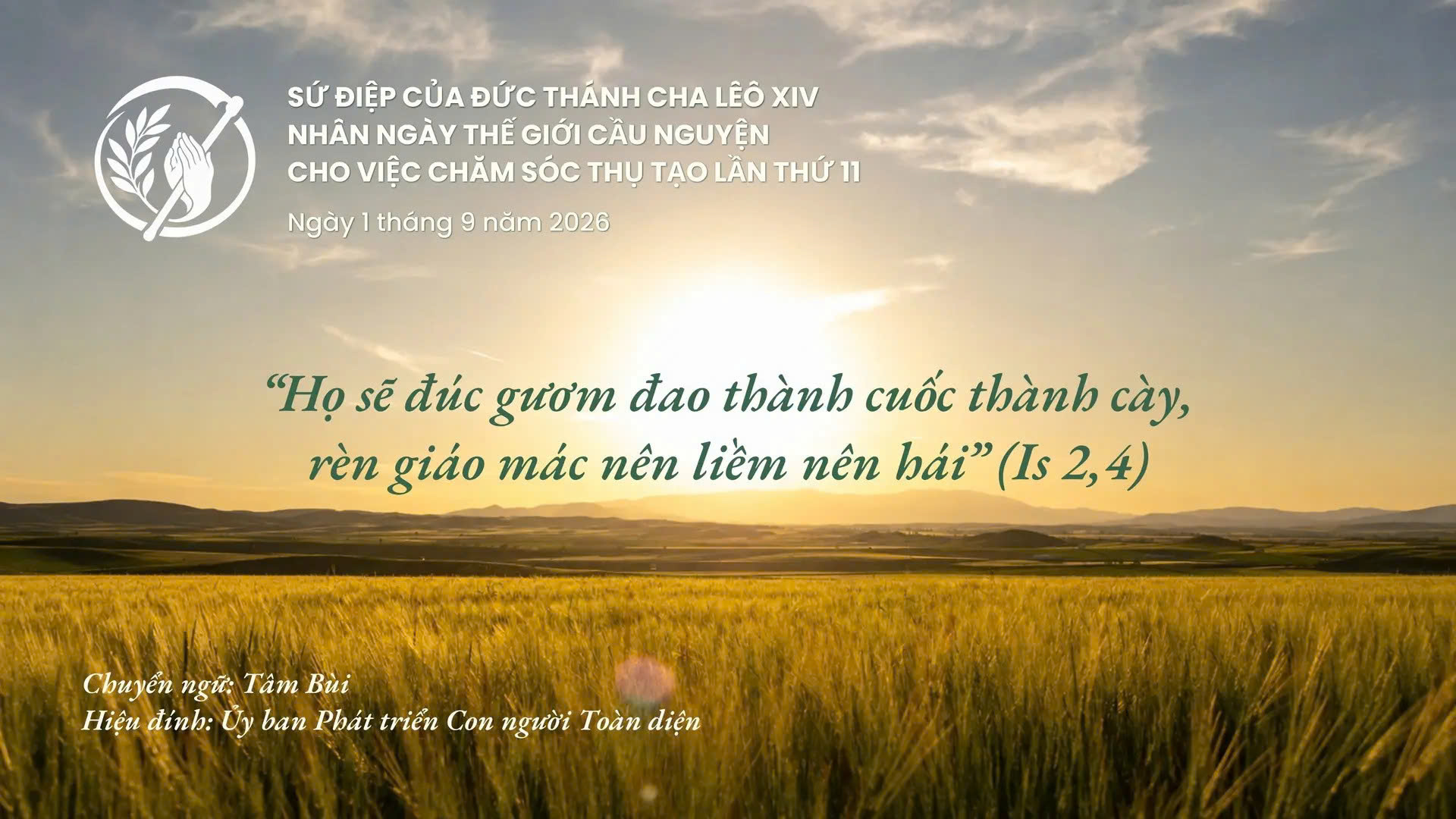 Sứ điệp của Đức Thánh Cha cho ngày Thế giới Cầu nguyện cho việc Chăm sóc Thụ tạo năm 2026