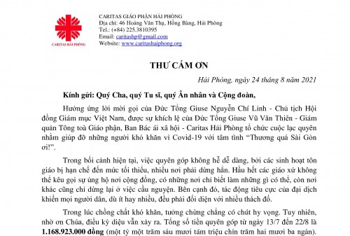 Thư cám ơn Quý Cha, quý Ân nhân đã chung tay trong đề án “Thương quá Sài Gòn ơi!”